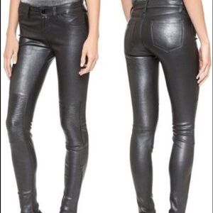 J Brand Women’s Nicola 100 % Leather Moto Pants Colour Pewter Size 27 NWT